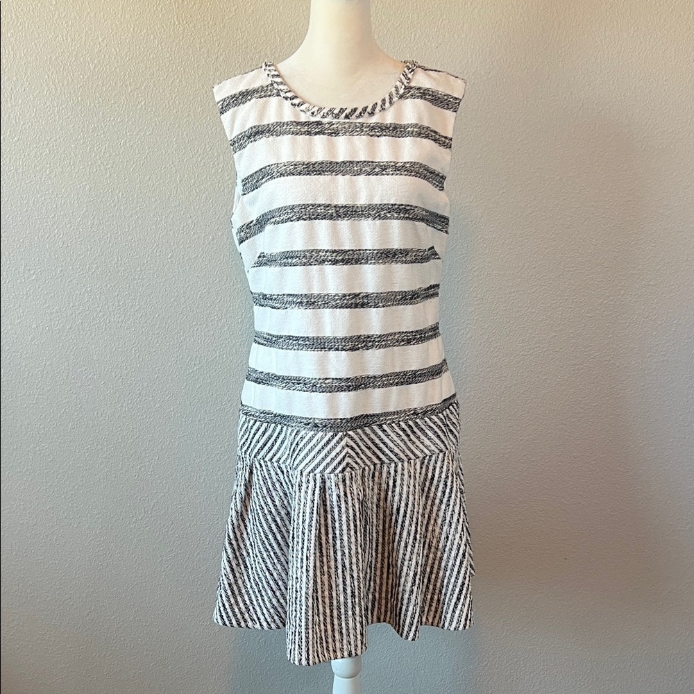 JCrew Tweed Striped Drop Waist Dress Blue/White Size 8 Style B9826